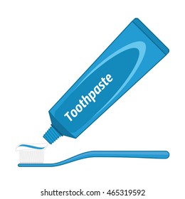 Vector illustration of Tube of toothpaste and toothbrush in flat style. Hygiene and teeth care concept. 