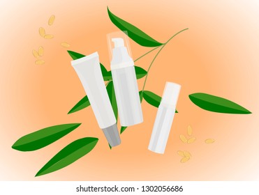 Vector illustration of tubes with natural cosmetics on a beige background.