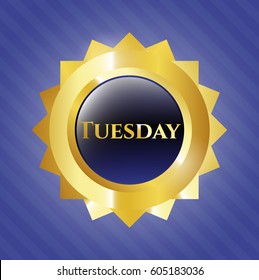 Vector Illustration of Tuesday golden emblem in violet color

