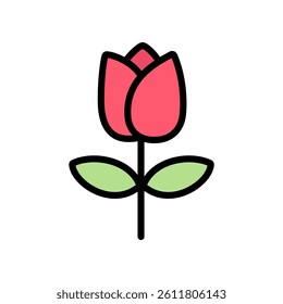 A vector illustration of a tulip flower in colored outline icon style, isolated on a white background. Ideal for floral, spring, nature, and garden-themed designs.