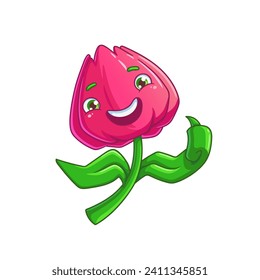 Vector illustration of a tulip with a gesture of approval. A cartoon character with a raised finger up.