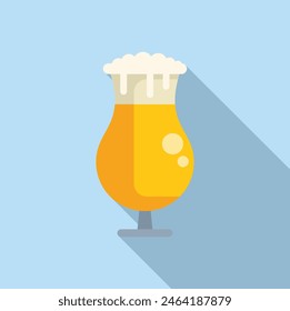 Vector illustration of a tulip glass full of foamy craft beer with shadow on a blue background