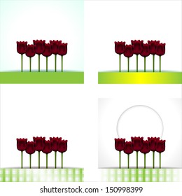 vector illustration of tulips with ribbon and background behind the text