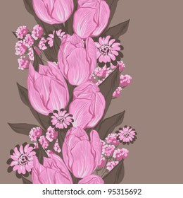 Vector illustration of tulips. (Seamless flowers pattern)