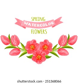 Vector illustration of tulips. Watercolor floral illustration. Floral design elements.Global color used.