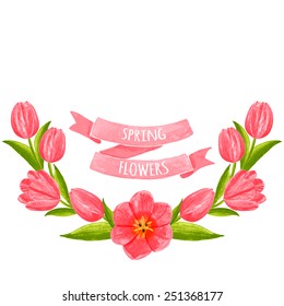Vector illustration of tulips. Watercolor floral illustration. Floral design elements.Global color used.