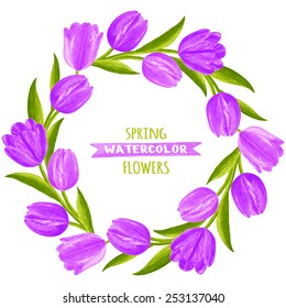 Vector illustration of tulips. Watercolor floral illustration. Floral design elements.Global color used.