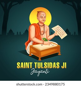 Vektorgrafik von Tulsidas, einem Hindu-Heiligen und Dichter. Text Typografie In Hindi schreiben Saint Tulsidas Jayanti.