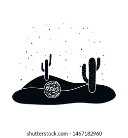 Vector illustration of tumbleweed and cactus icon. Collection of tumbleweed and dry stock symbol for web.