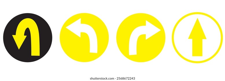 Vector illustration of tun arrows with curved and right-angle turns,color styles design.