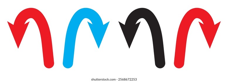 Vector illustration of tun arrows with curved and right-angle turns,color styles design.