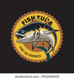 Vector Illustration of Tuna Fish with Vintage Illustration Available for Logo Badge