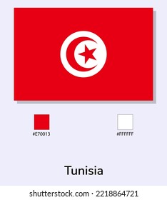Vector Illustration of Tunisia flag isolated on light blue background. Illustration National Tunisia flag with Color Codes. As close as possible to the original. ready to use, easy to edit.