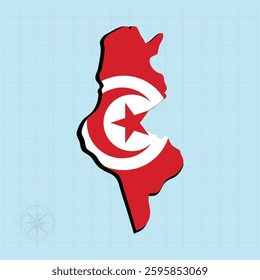 Vector illustration of Tunisia flag map.