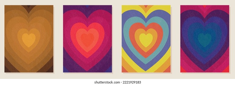 Vector illustration. A tunnel of hearts in cool colors. Abstract retro wallpaper in the concept of the 70s. Suitable for covers, wallpapers and wall decor.