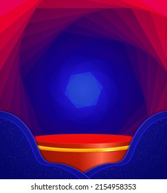 Vector illustration tunnel spiral background with sparkle stage red podium for design