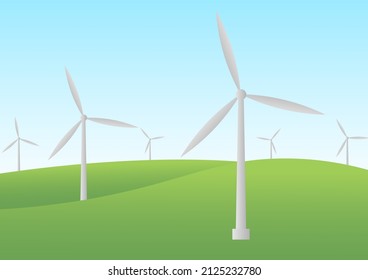 Ilustración vectorial de la energía eólica turbina, molinos de viento en el paisaje de campo