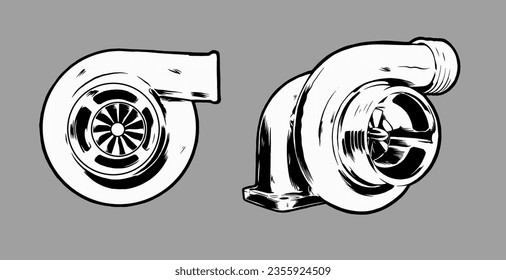 Vektorgrafik eines Turbolader-Autos. Schwarz-Weiß-Vektorgrafik