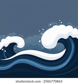 Vector illustration of Turbulent Storm Waves- Dark, crashing waves with splashes of white foam.