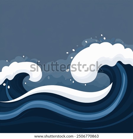 Vector illustration of Turbulent Storm Waves- Dark, crashing waves with splashes of white foam.