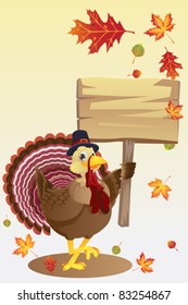 A vector illustration of a turkey carrying a blank sign