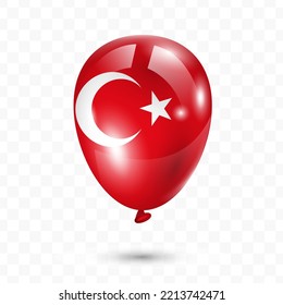 Ilustración vectorial del globo de bandera de Turquía sobre fondo transparente (PNG). Globos de bandera ondeando para las celebraciones del Día de la Independencia.