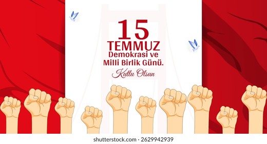 Vector illustration of Turkey Democracy and National Unity Day social media template with written turkish text meaning 15 July, Democracy and National Unity Day, Happy Birthday
