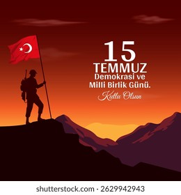 Vector illustration of Turkey Democracy and National Unity Day social media template with written turkish text meaning 15 July, Democracy and National Unity Day, Happy Birthday