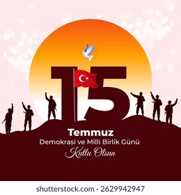 Vector illustration of Turkey Democracy and National Unity Day social media template with written turkish text meaning 15 July, Democracy and National Unity Day, Happy Birthday