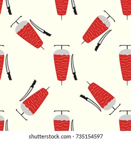 Vector illustration of turkey doner kebab icon on white background. Seamless pattern.