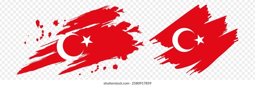 Vector illustration of Turkey flag in brush stroke effect on transparent background