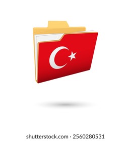 Vector illustration of Turkey flag isolated in file folder on white background.