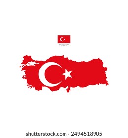 Vector illustration of Turkey map overlaid with the national flag, highlighting the country's geographic outline combined with its national colors.