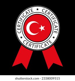 Vector illustration of Turkey ribbon certificate on black background.