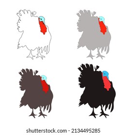 Vector illustration of turkey silhouettes set. set of different  farm birds
