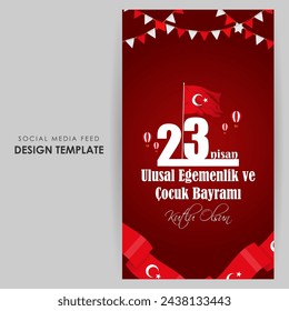 Vector illustration of Turkey Sovereignty and Children's Day social media feed template