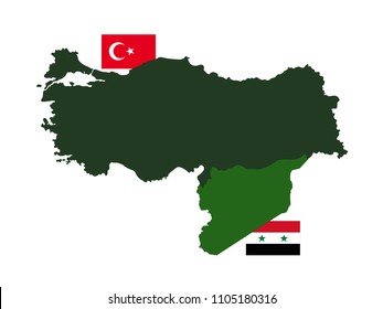 Vector Illustration Of Turkey And Syria Maps And Flags