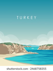 Vector illustration. Turkey. Travel poster, banner, postcard, cover. Modern design. Nature, travel. Summer, beach.