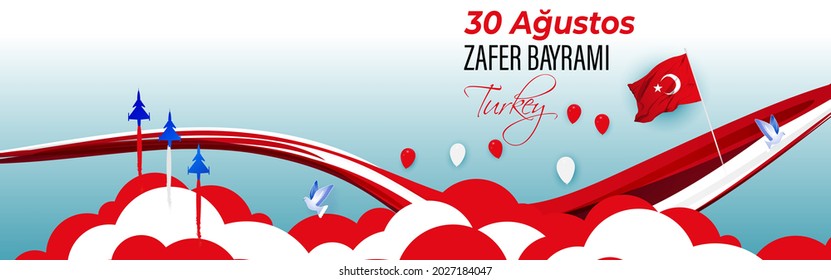 ILUSTRACIÓN DE VECTORES PARA EL DÍA DE LA VICTORIA DE TURQUÍA -30 DE AGOSTO, TEXTO ESCRITO SIGNIFICA LA CELEBRACIÓN DEL 30 DE AGOSTO DEL DÍA DE LA VICTORIA, DÍA NACIONAL DE TURQUÍA