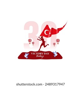 Vector illustration of Turkey Victory Day social media feed template with written Turkish text meaning 30 August Victory Day