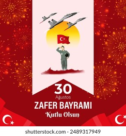 Vector illustration of Turkey Victory Day social media feed template with written Turkish text meaning 30 August Victory Day