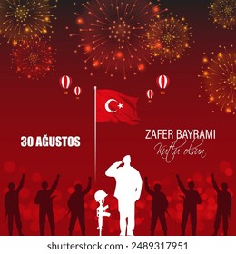 Ilustración vectorial del Día de la Victoria en Turquía Plantilla de medios sociales con texto escrito en turco que significa 30 de agosto Día de la Victoria