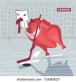 Vector illustration of turkey which play hockey