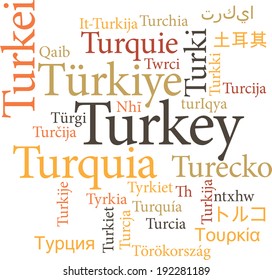 Vector illustration of Turkey in word clouds isolated on white background