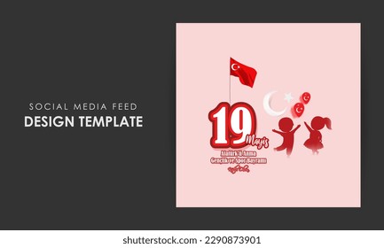 Vector illustration of Turkey Youth and Sports Day social media story feed set mockup template poster flyer written Turkish text means happy Youth and sport day