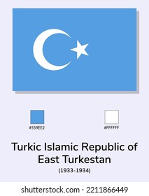 Vector Illustration of Turkic Islamic Republic of East Turkestan (1933-1934) flag isolated on light blue background. As close as possible to the original. ready to use, easy to edit. 
