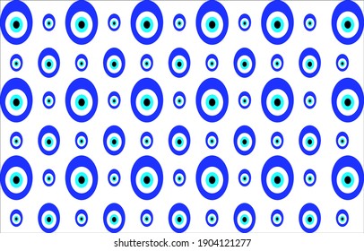 Vector illustration, Turkish blue evil eye or nazar boncugu charms decoration, Evil eye seamless pattern. Design for fabric, curtain, background, carpet, wallpaper, clothing, wrapping, Batik