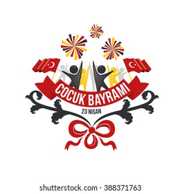 vector illustration of the Turkish Children's Day celebration April 23, Turkish translation: cocuk baryrami 23 nisan