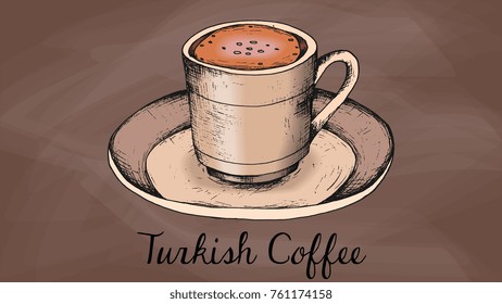 Vector illustration of turkish coffee cup sketch style