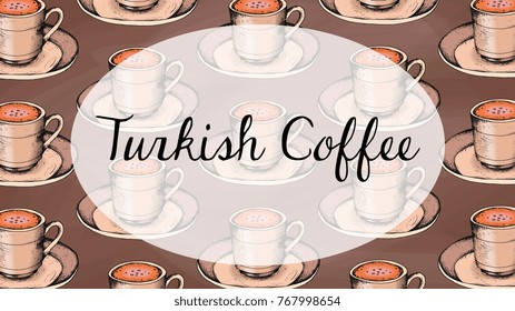 Vector illustration of turkish coffee cup pattern sketch style